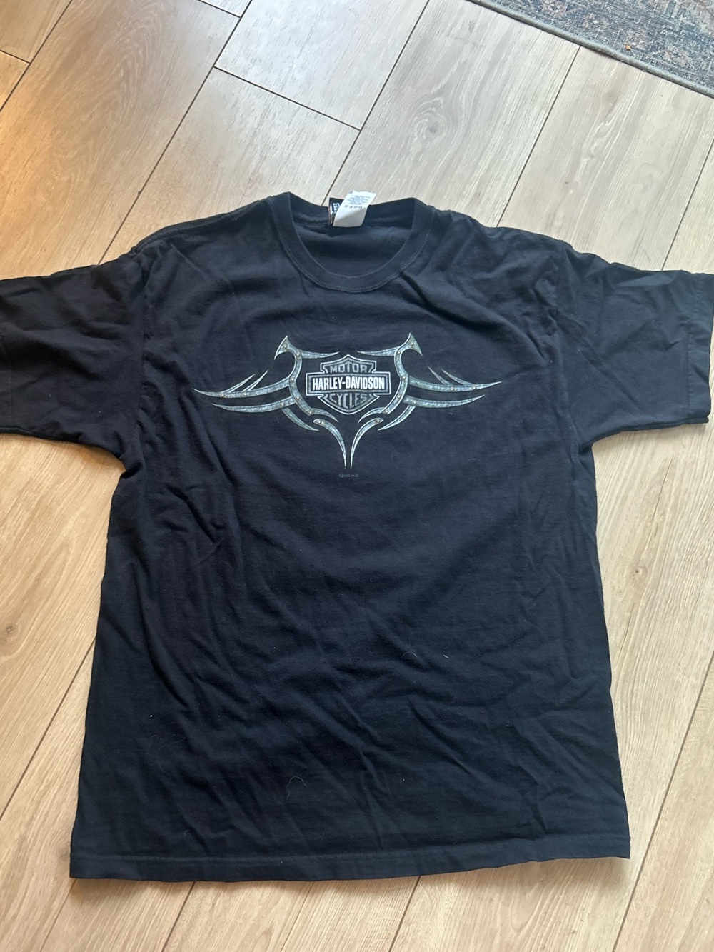 Harley-Davidson Black Tee with Silver Tribal Shield Graphic
